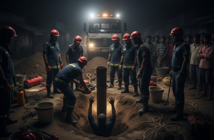 ২৪ ঘণ্টা পেরোলেও তানোরের নলকূপে আটকে আছে শিশু সাজিদ