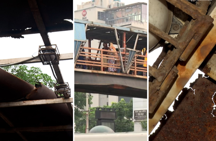 রাজধানীর খিলক্ষেত এলাকায় হোটেল লা মেরিডিয়ানের সামনের ফুটওভার ব্রিজটি দীর্ঘদিনের অবহেলা ও রক্ষণাবেক্ষণের অভাবে অত্যন্ত ঝুঁকিপূর্ণ হয়ে পড়েছে, যা এখন পথচারীদের জন্য মৃত্যুফাঁদে পরিণত হয়েছে।