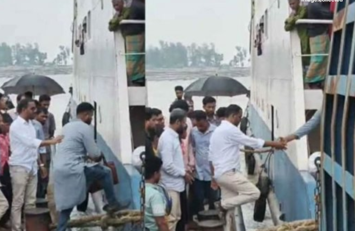 মেঘনা নদীর মাঝপথ থেকে যাত্রীবোঝাই ফেরি ঘুরিয়ে পার হলেন এমপি হান্নান মাসউদ, যাত্রীদের ক্ষোভ!